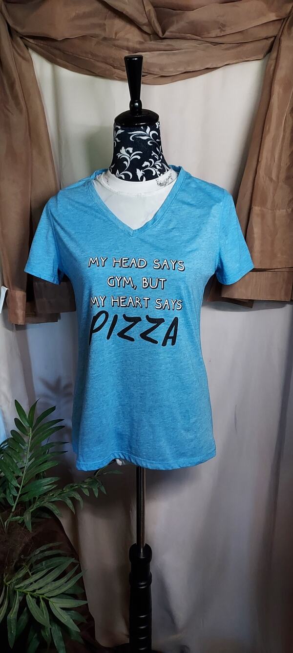 Athletic Works My Head Says Gym But My Heart Says Pizza Graphic Tee Size M